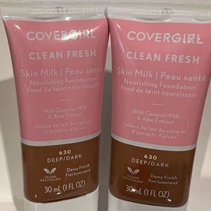 New Set of 2 Covergirl Clean Fresh Skin Milk Foundation 630 Deep / Dark Vegan